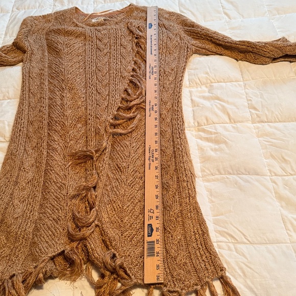 Idyllwind Size L Tan Metallic Knit Fringe Western Wrap Tunic Cardigan Sweater - Picture 10 of 10